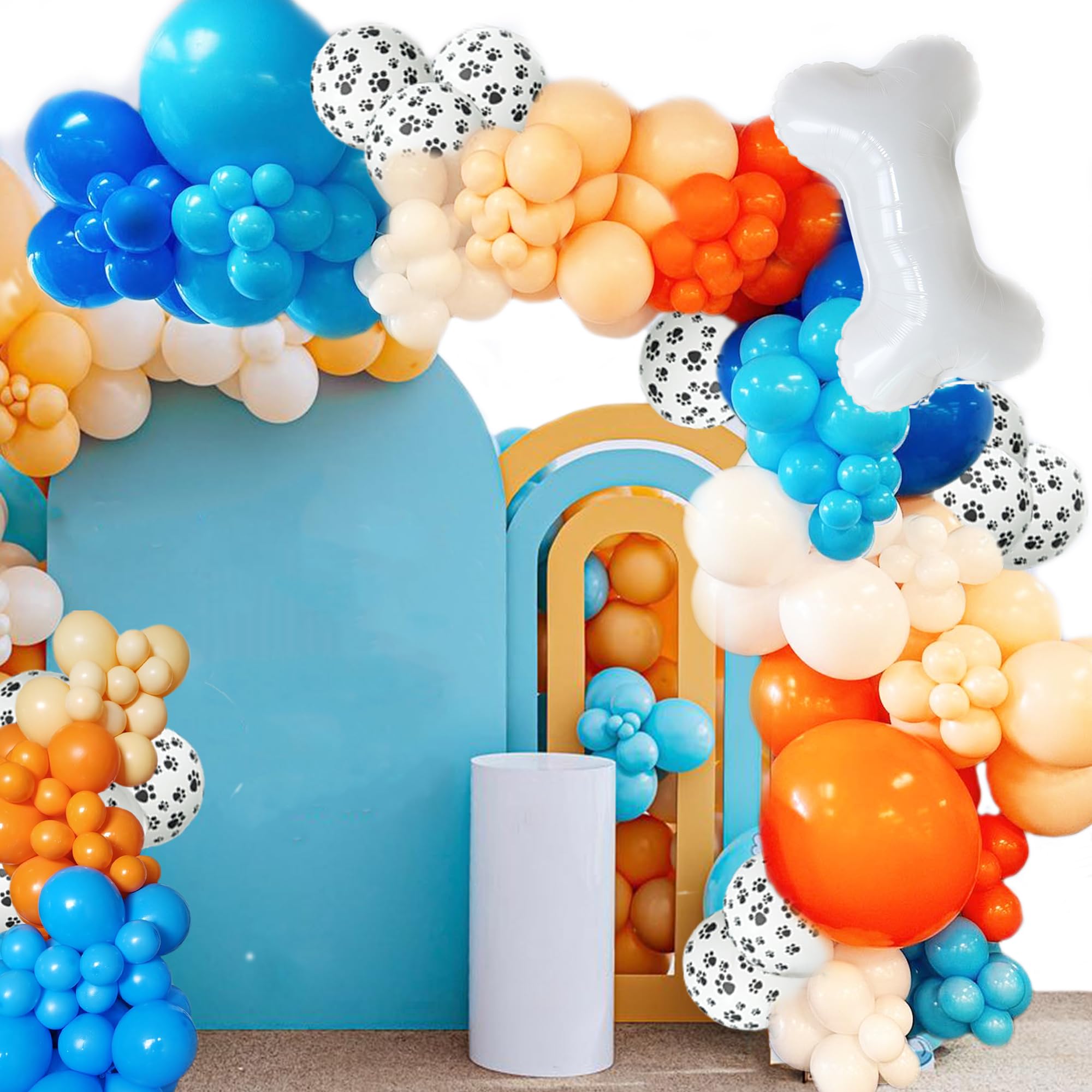 168Pcs Blue Orange Dog Balloons Garland Kit with Orange Blue White Nude Balloons for Baby Shower Decorations Boys Girls Birthday Party Supplies