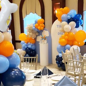 168Pcs Blue Orange Dog Balloons Garland Kit with Orange Blue White Nude Balloons for Baby Shower Decorations Boys Girls Birthday Party Supplies