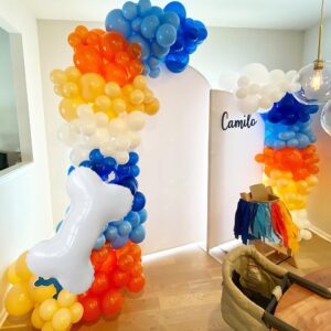 168Pcs Blue Orange Dog Balloons Garland Kit with Orange Blue White Nude Balloons for Baby Shower Decorations Boys Girls Birthday Party Supplies