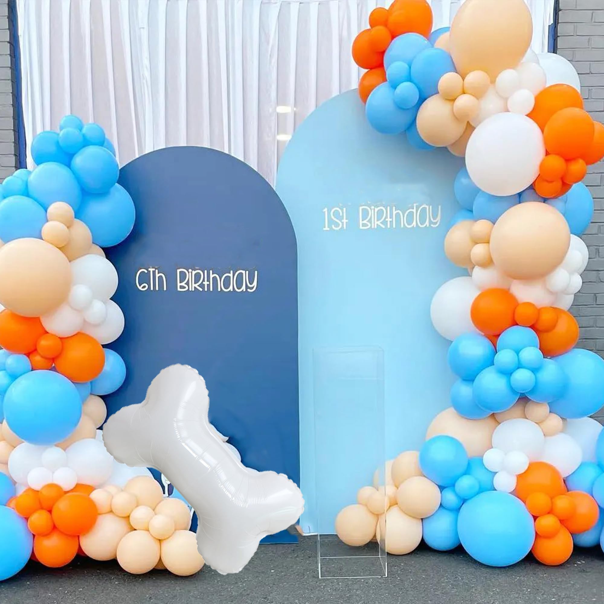 168Pcs Blue Orange Dog Balloons Garland Kit with Orange Blue White Nude Balloons for Baby Shower Decorations Boys Girls Birthday Party Supplies