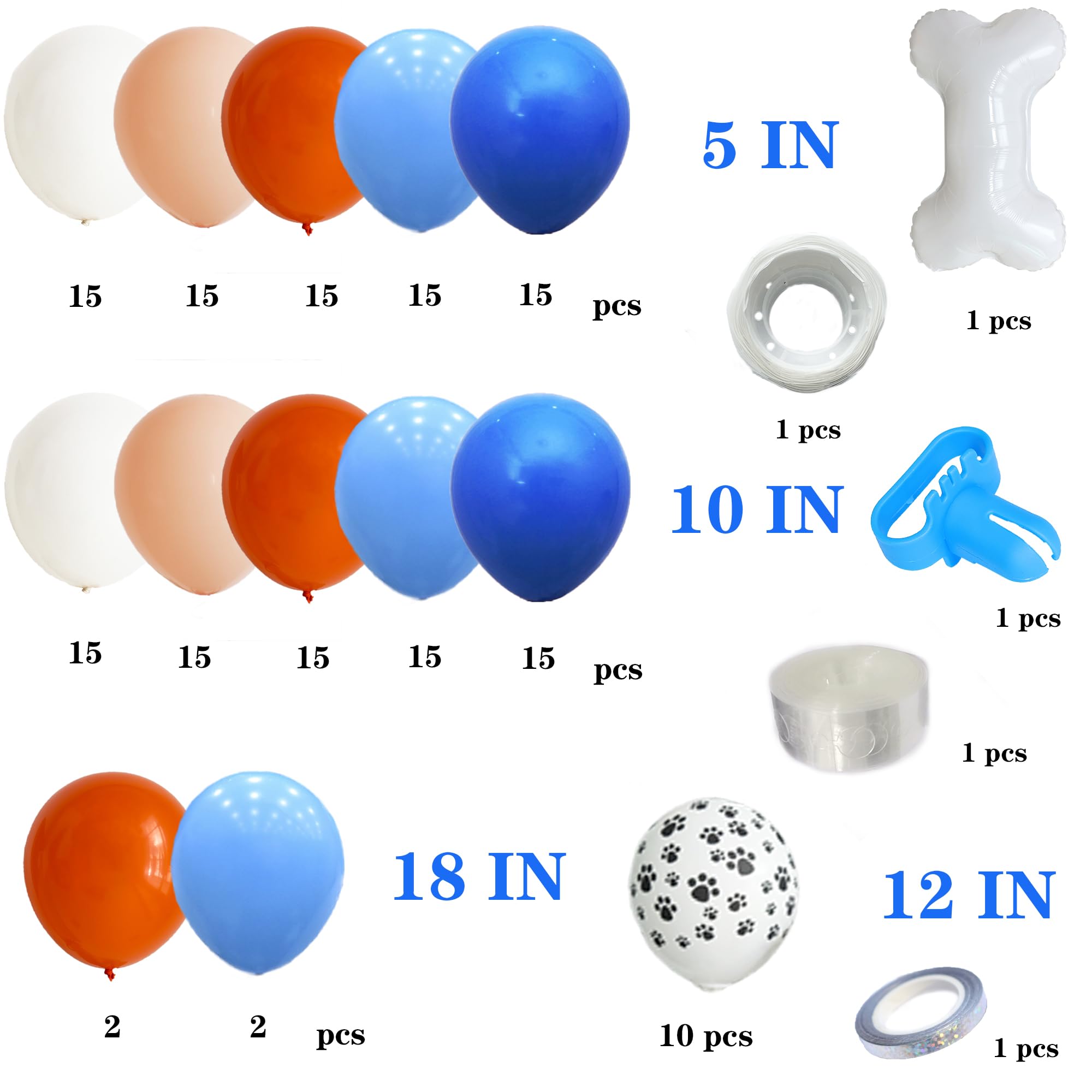 168Pcs Blue Orange Dog Balloons Garland Kit with Orange Blue White Nude Balloons for Baby Shower Decorations Boys Girls Birthday Party Supplies