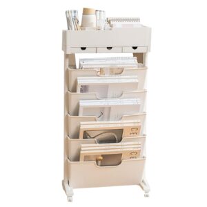 hm&dx 6 tier rolling file carts with wheels,tall narrow bookshelf,utility cart with wheels,classroom deskside movable book shelf,multi-functional storage shelves for office kitchen classroom