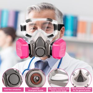 Respirator Mask for Chemicals With 60921 Filters, Chemical Respirator With Goggles, Half Face Gas Mask Perfect for Paint, Epoxy Resin, Dustproof, Woodworking, Organic Vapor, Sanding (With Goggle)