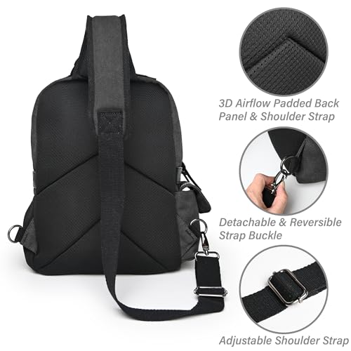 LEIZIFUN Messenger Bag for Men Canvas Sling Bag 14" Laptop Crossbody Backpack Hiking Daypacks Large Casual Tactical Retro Trendy Fashionable Durable School College Travel Sports Outdoor Daily Black