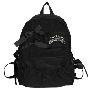hokmah y2k backpack for daily use, grunge bow tie kawaii design bookbag daypack shoulder bag ita bag jk harajuku cute chic (black)