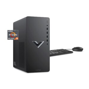 hp 2023 victus 15l gaming desktop pc, amd 6-core ryzen 5600g processor (up to 4.4 ghz), 32gb ram, 1tb ssd, amd radeon rx6400, mouse and keyboard, win 11 home, mica silver, with hdmi accessory