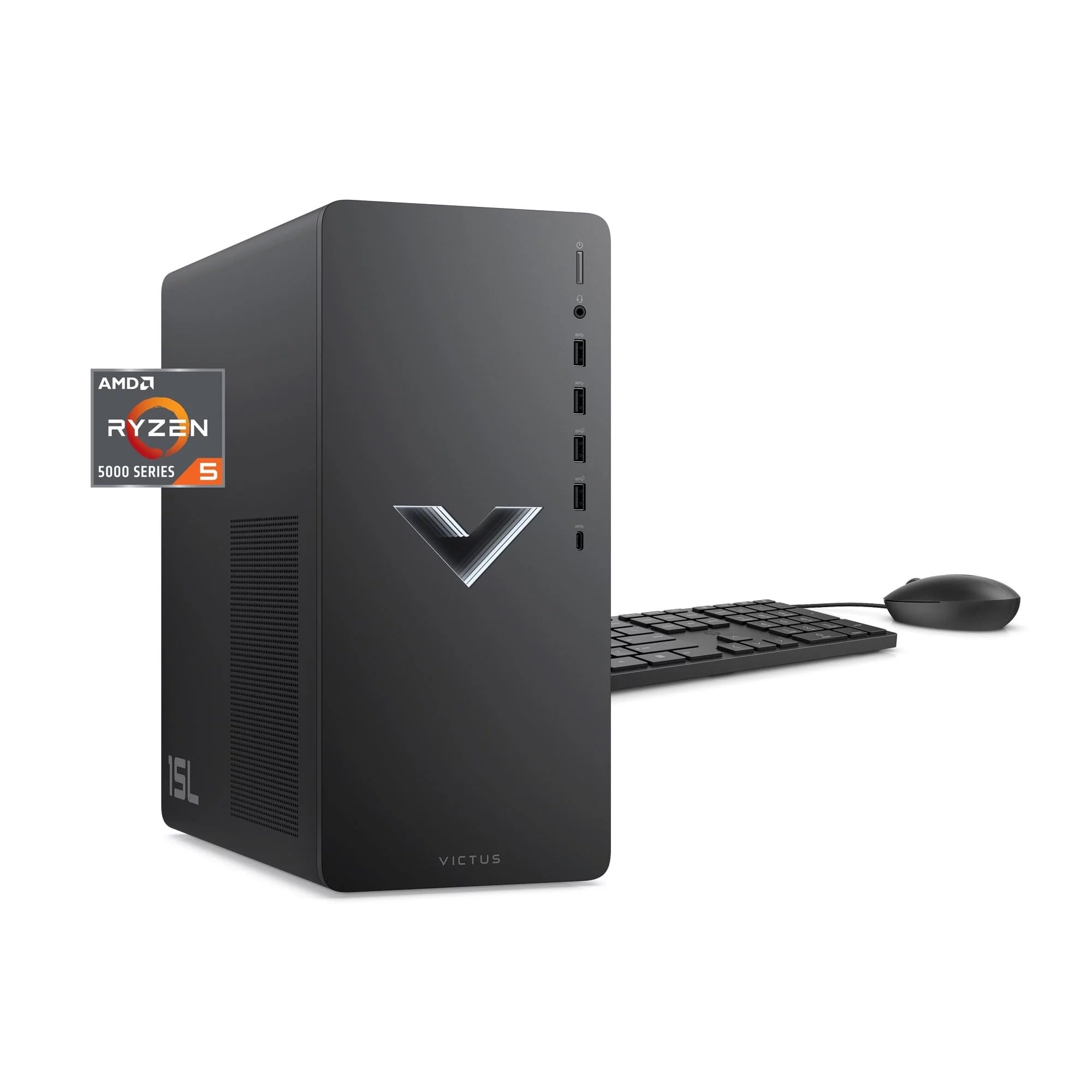 HP 2023 Victus 15L Gaming Desktop PC, AMD 6-Core Ryzen 5600G Processor (Up to 4.4 GHz), 32GB RAM, 2TB SSD, AMD Radeon RX6400, Mouse and Keyboard, Win 11 Home, Mica Silver, with HDMI Accessory