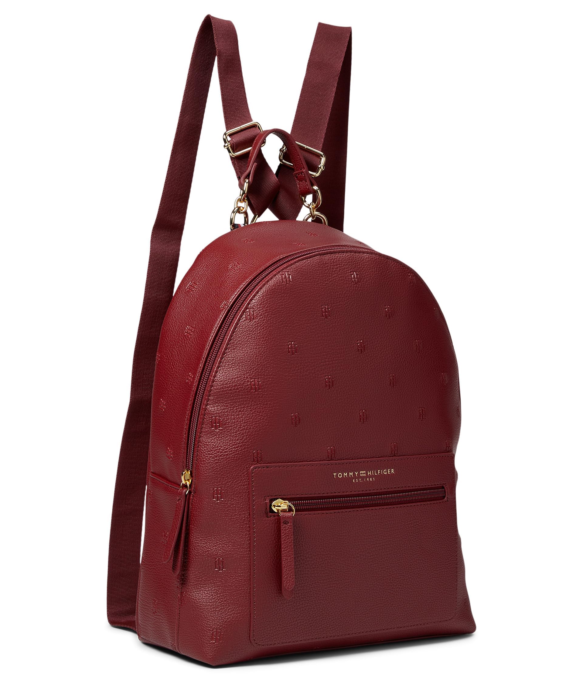 Tommy Hilfiger Amelia II Medium Dome Backpack-Embossed TH Serif Critter PVC Virginia Red One Size