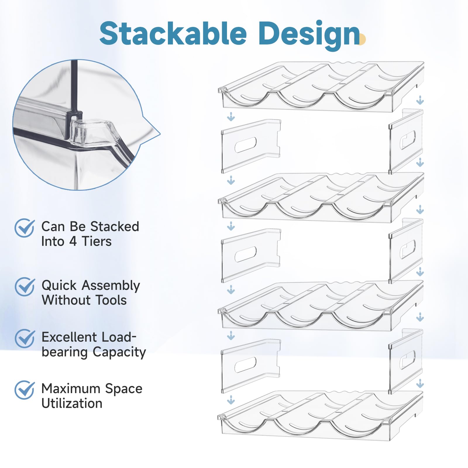 IROONN Large Compartment Water Bottle Organizer, Stackable Water Bottle Organizer for Cabinet, 4 Tier Water Bottle Holder for Kitchen Pantry, Plastic Wine Rack Tumbler Travel Cups Storage