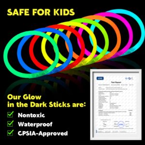 AZEN 100 Pcs Glow Sticks Bulk, 8 Inch Glow in the Dark Party Supplies Pack, Neon Party Favors Decorations Glow Necklaces and Glow Bracelets for Kids