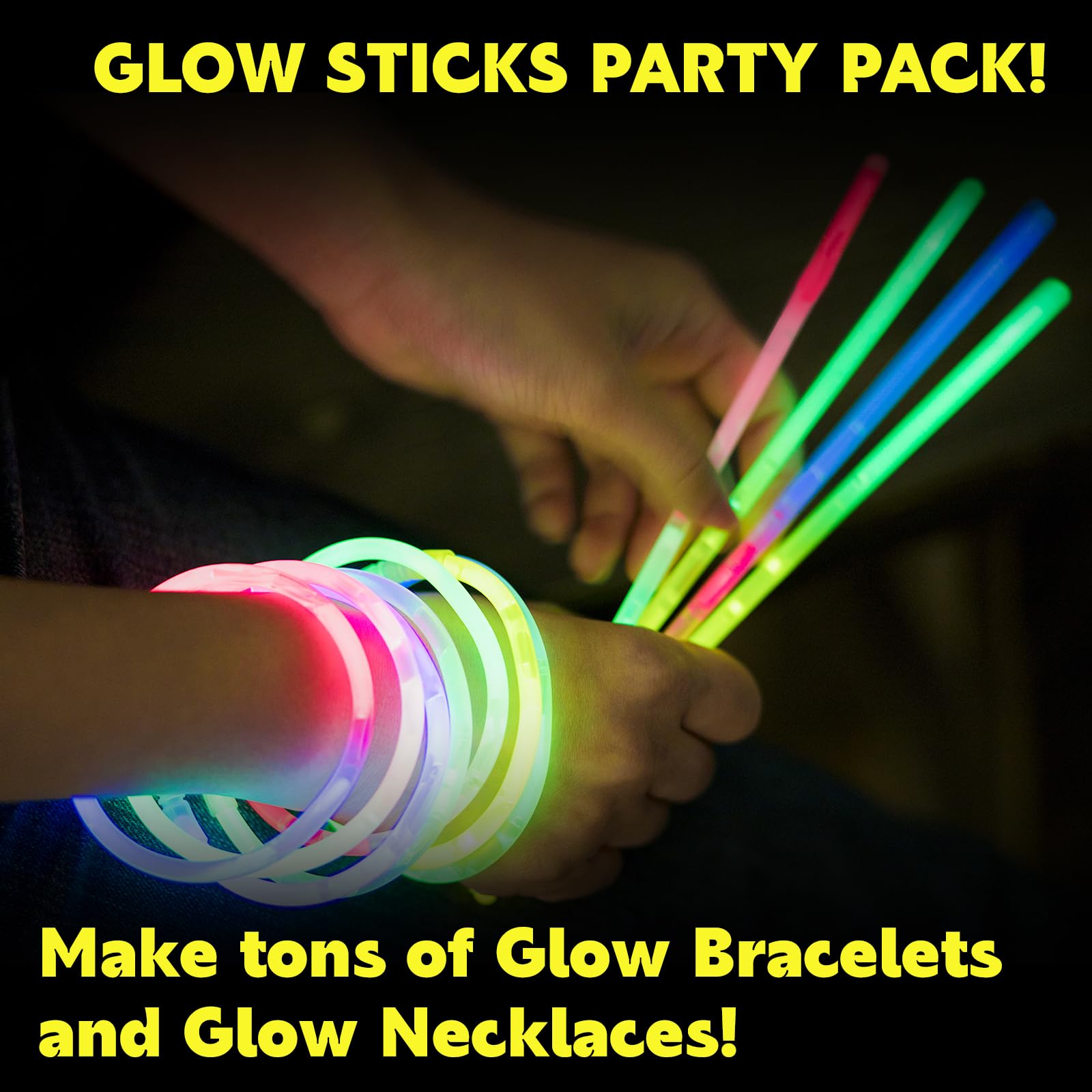 AZEN 100 Pcs Glow Sticks Bulk, 8 Inch Glow in the Dark Party Supplies Pack, Neon Party Favors Decorations Glow Necklaces and Glow Bracelets for Kids