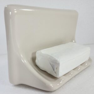 Beige Bone Almond Ceramic Soap Dish Shower Tray Tile in Installation Vintage Mid Century Modern Retro