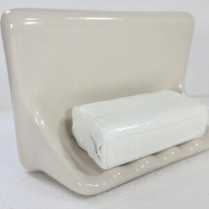 Beige Bone Almond Ceramic Soap Dish Shower Tray Tile in Installation Vintage Mid Century Modern Retro