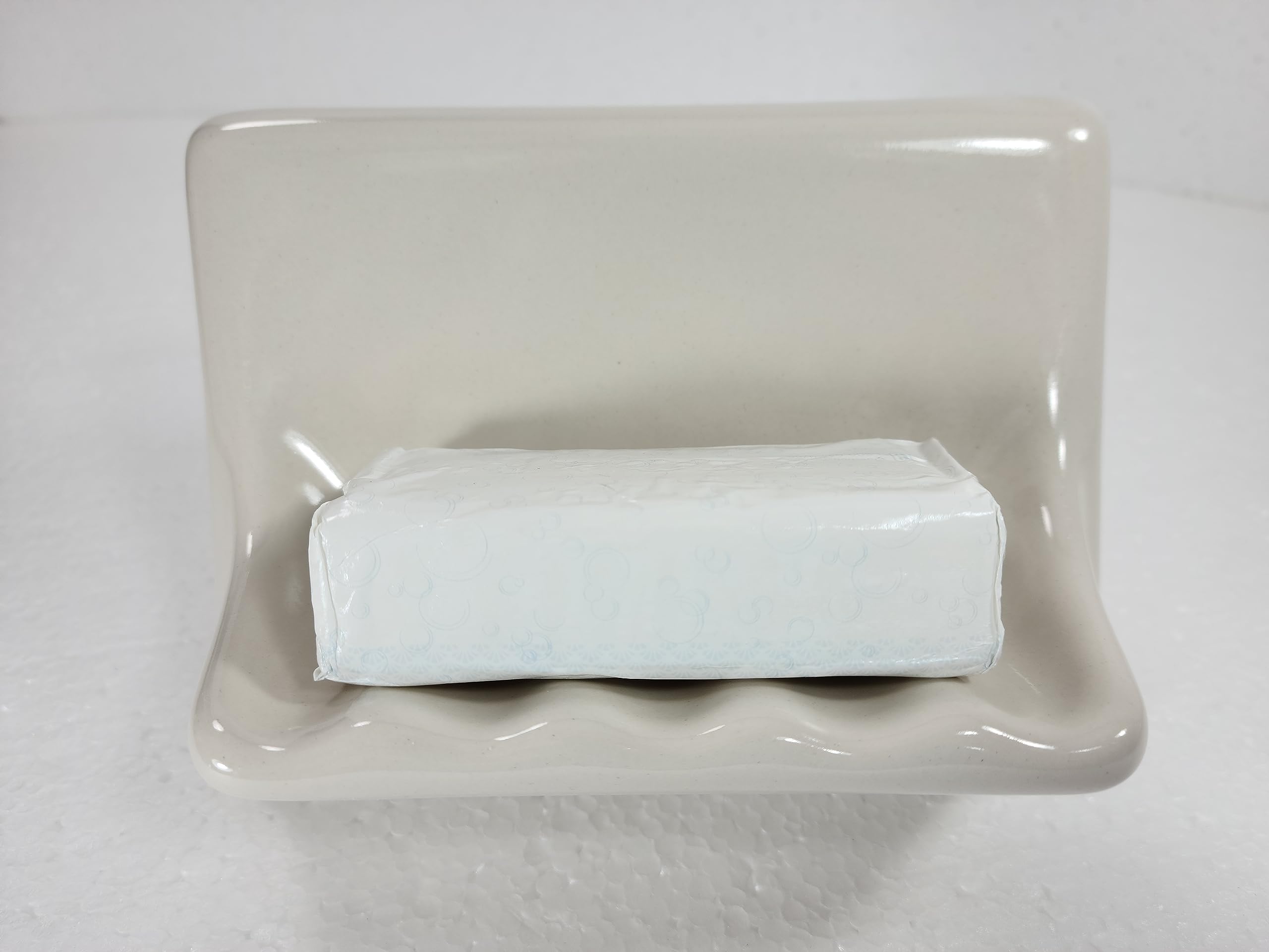 Beige Bone Almond Ceramic Soap Dish Shower Tray Tile in Installation Vintage Mid Century Modern Retro