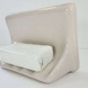 Beige Bone Almond Ceramic Soap Dish Shower Tray Tile in Installation Vintage Mid Century Modern Retro