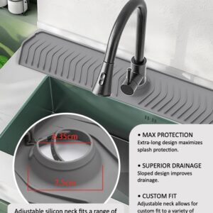 30 inch XXL long sink splash guard, sloped for water runoff, heavy duty adjustable fit splash guard, kitchen sink mat, faucet handle drip catcher, water counter protector, faucet draining mat