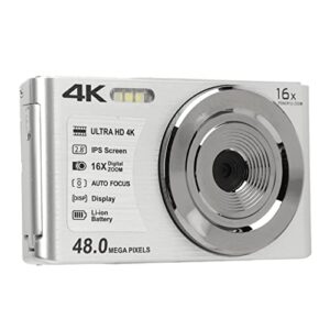 compact camera, 48mp image resolution built in fill light compatible 256gb memory card rechargeable lithium ion battery 4k digital camera for(silver)