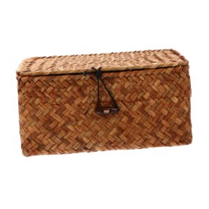didiseaon 2 pcs woven storage box storage baskets with lids baskets with lids for organizing wicker shelf tall wicker basket desk storage organizer seaweed case rectangle bamboo storage rack