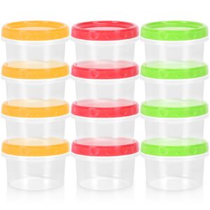 gothabach 12 pack 8 oz plastic containers with lids, small freezer containers, reusable deli containers food storage jars, 8 oz plastic food sauce containers(3 colors)