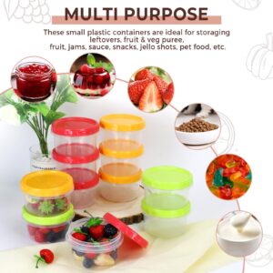 GothaBach 12 Pack 8 oz Plastic Containers with Lids, Small Freezer Containers, Reusable Deli Containers Food Storage Jars, 8 oz Plastic Food Sauce Containers(3 Colors)