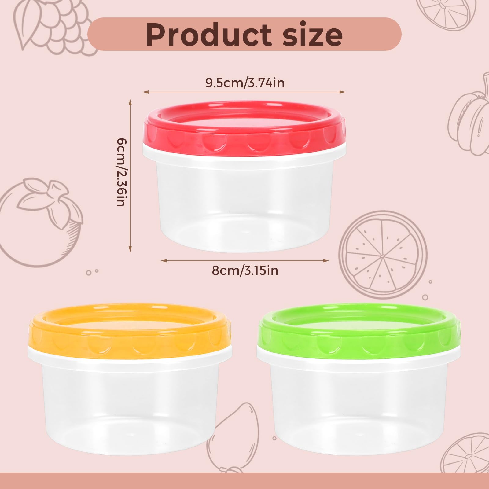 GothaBach 12 Pack 8 oz Plastic Containers with Lids, Small Freezer Containers, Reusable Deli Containers Food Storage Jars, 8 oz Plastic Food Sauce Containers(3 Colors)