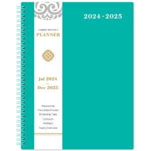 2024-2025 monthly planner - monthly planner/calendar 2024-2025, 12-month planner with tabs, jul. 2024 - jun. 2025, 8.5" x 11", contacts + dual-sided pocket + thick paper + twin-wire binding - green