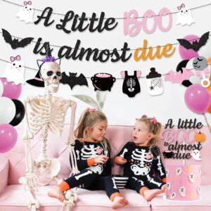 K KUMEED Pink Orange Halloween Baby Shower Decorations, A Little Boo is Almost Due Banner,Cute Ghost Baby's Bottle Cake Topper and Latex Balloons for Girls Little Boo Baby Shower Party Supplies