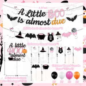 K KUMEED Pink Orange Halloween Baby Shower Decorations, A Little Boo is Almost Due Banner,Cute Ghost Baby's Bottle Cake Topper and Latex Balloons for Girls Little Boo Baby Shower Party Supplies