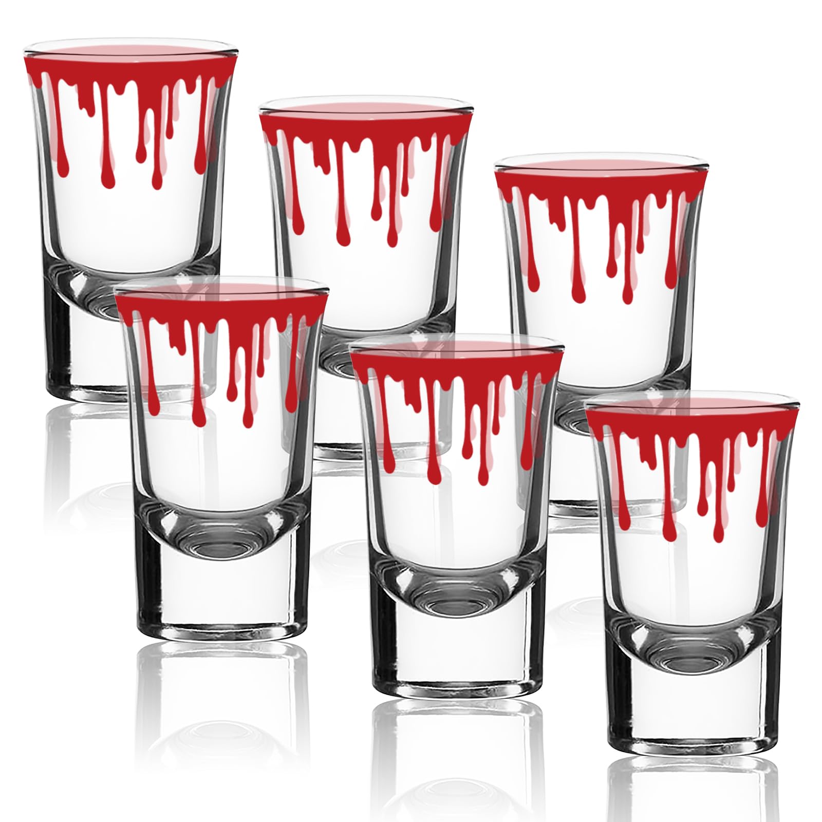 Whaline 6 Pack Halloween Shot Glasses Blood Splattered Drinking Glasses 1.7oz Horror Bloody Small Glass Shot Cups Halloween Party Cups for Bar Drinkware Supplies Halloween Party Decoration