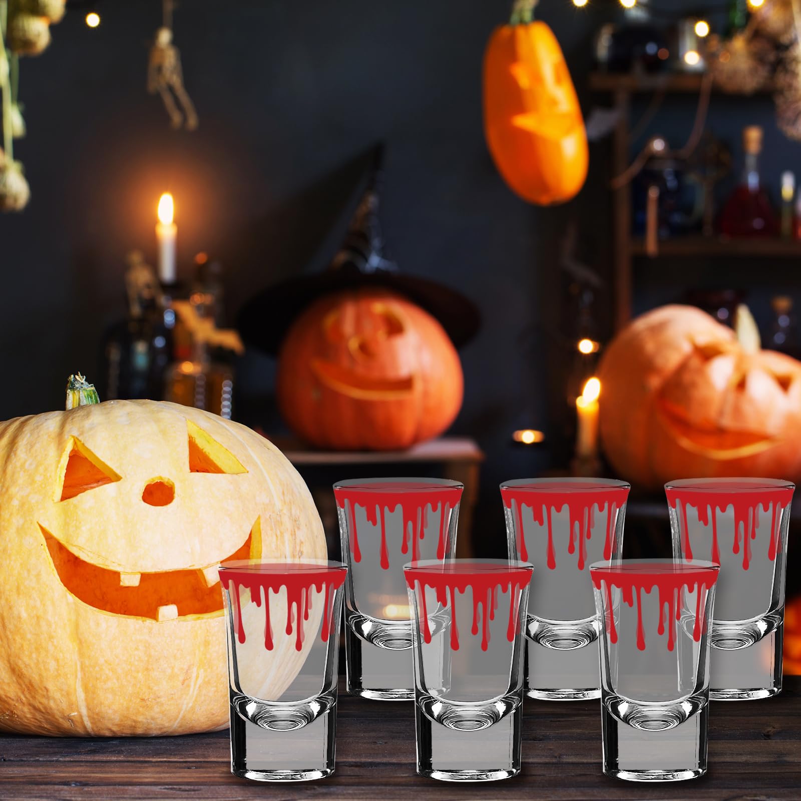 Whaline 6 Pack Halloween Shot Glasses Blood Splattered Drinking Glasses 1.7oz Horror Bloody Small Glass Shot Cups Halloween Party Cups for Bar Drinkware Supplies Halloween Party Decoration