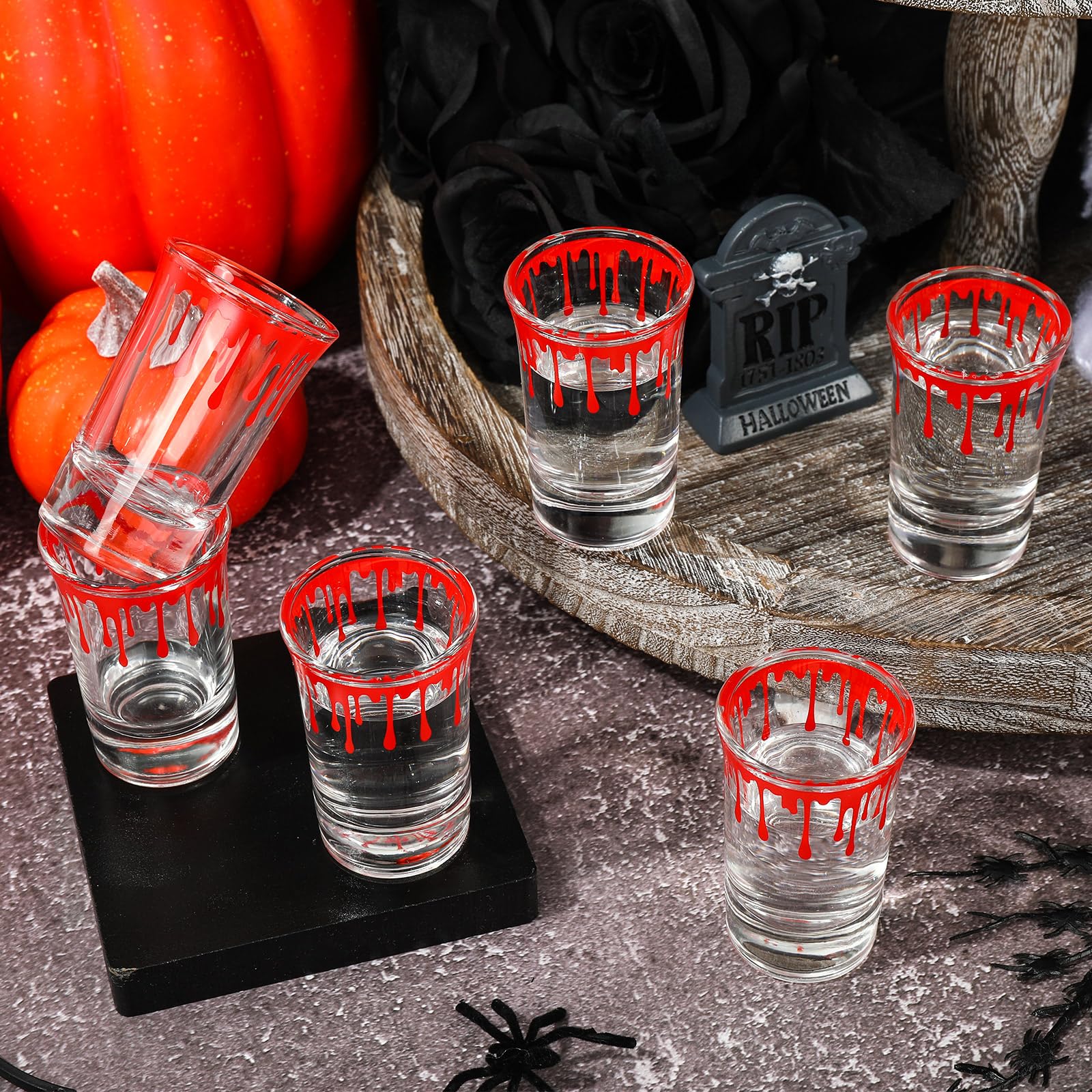 Whaline 6 Pack Halloween Shot Glasses Blood Splattered Drinking Glasses 1.7oz Horror Bloody Small Glass Shot Cups Halloween Party Cups for Bar Drinkware Supplies Halloween Party Decoration