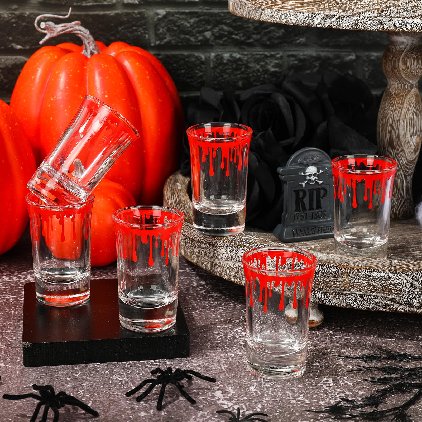 Whaline 6 Pack Halloween Shot Glasses Blood Splattered Drinking Glasses 1.7oz Horror Bloody Small Glass Shot Cups Halloween Party Cups for Bar Drinkware Supplies Halloween Party Decoration