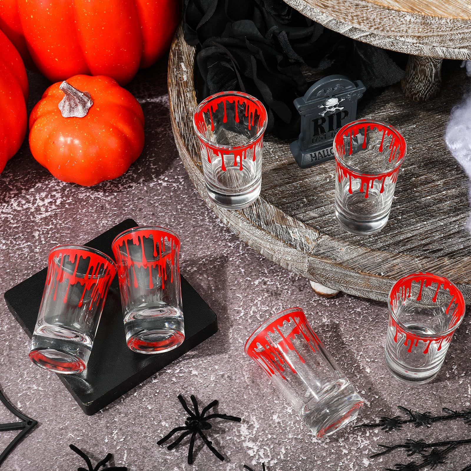 Whaline 6 Pack Halloween Shot Glasses Blood Splattered Drinking Glasses 1.7oz Horror Bloody Small Glass Shot Cups Halloween Party Cups for Bar Drinkware Supplies Halloween Party Decoration