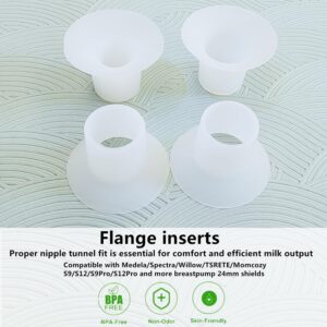 Wearable Breast Pump Flange Inserts 19mm, 4pcs Replacement Compatible with Spectra Motif Luna Medela Momcozy Tsrete 24mm Pump Flange for Pumping Moms