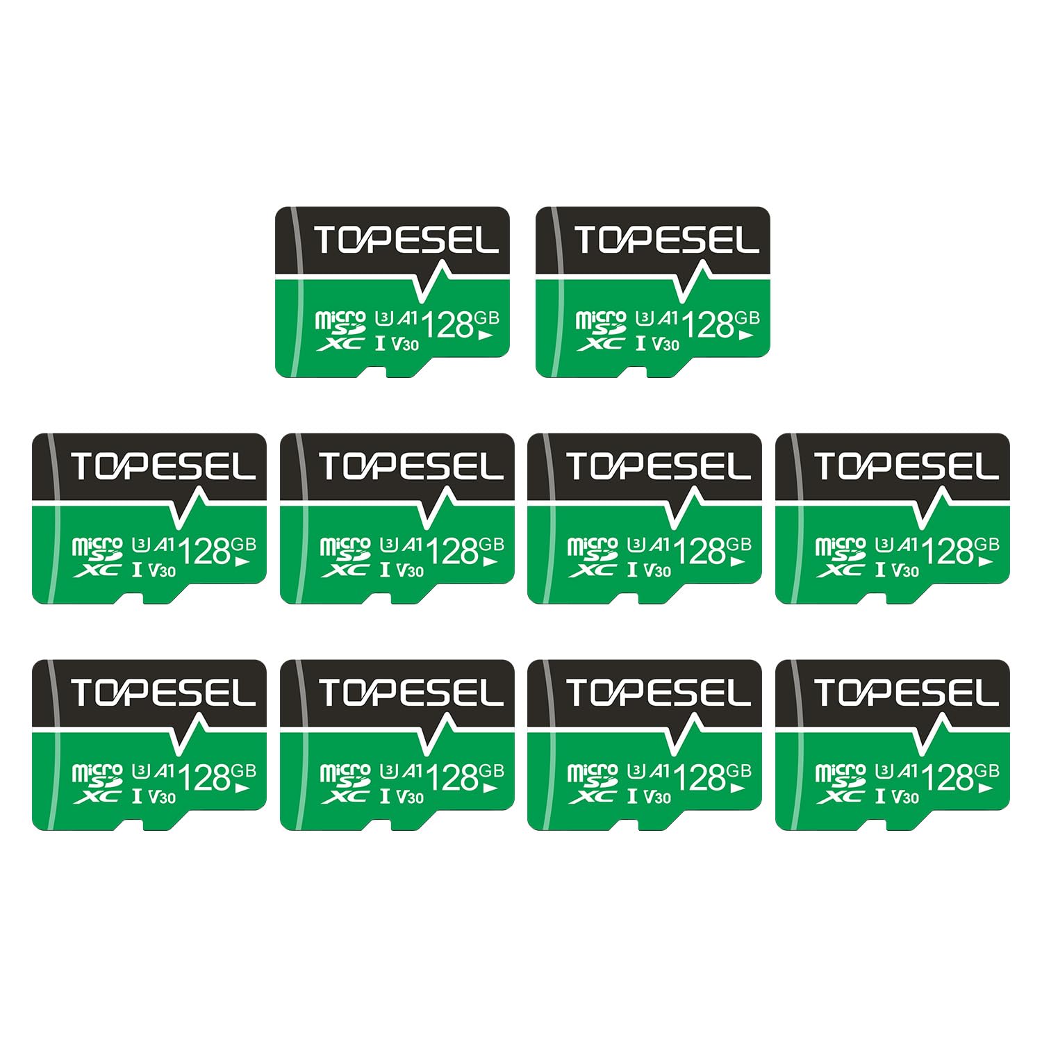 TOPESEL 128GB Micro SD Card 10 Pack Memory Cards Micro SDXC UHS-I U3 A1 V30, Class 10 TF Card for Camera/Drone/Dash Cam(10 Pack U3 128GB)