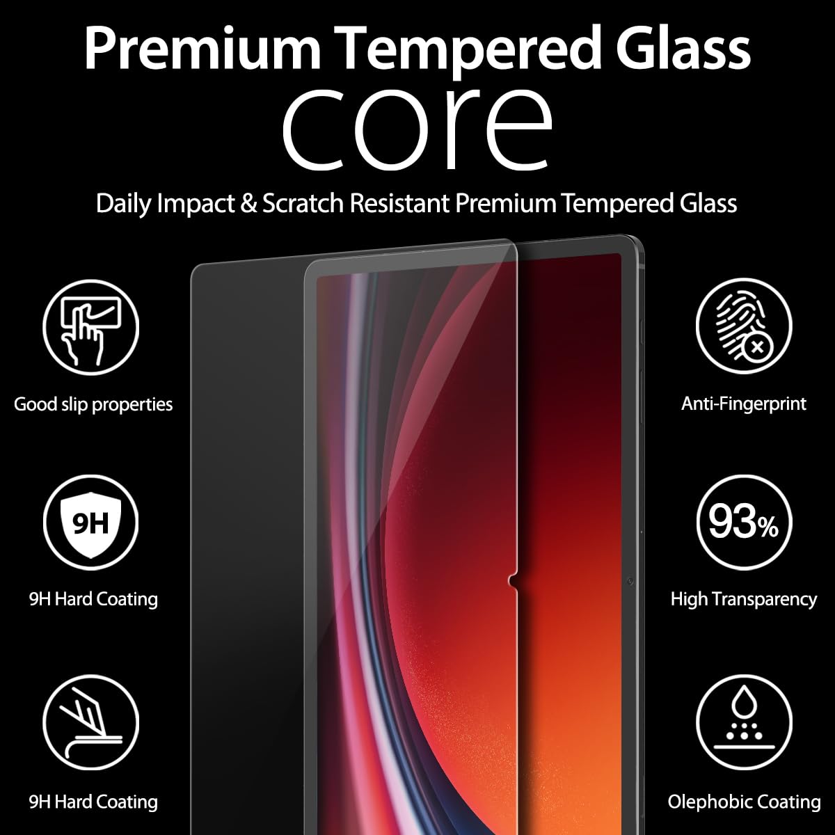 araree Core Tempered Glass for Galaxy Tab S8/S9 11-Inch, Anti Scratch Anti Fingerprint 4-Layer Structure High Sensitivity & Definition 9H Hardness Tempered Glass Film