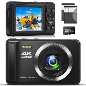 4k digital camera for kids 44mp compact camera with 16x digital zoom, 2.4'' autofocus portable point and shoot digital cameras for beginners, boys, girls with 32gb sd card and 2 batteries