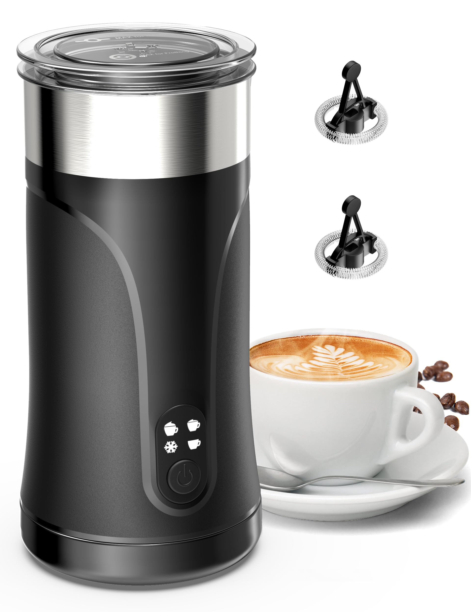 KLEAH 4 in 1 Milk Frother and Steamer, Non-Slip Design, Stainless Steel, Silent Operation Hot & Cold Milk Steamer, Auto Shut-Off Frother for Latte, Coffee, Cappuccino, Macchiato, Easy Cleaning, 240ml