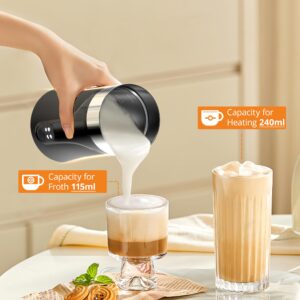 KLEAH 4 in 1 Milk Frother and Steamer, Non-Slip Design, Stainless Steel, Silent Operation Hot & Cold Milk Steamer, Auto Shut-Off Frother for Latte, Coffee, Cappuccino, Macchiato, Easy Cleaning, 240ml