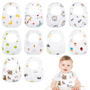 fuyamp 10 pcs muslin baby bibs snap muslin bibs for boys & girls, 100% cotton muslin absorbent & soft layers, 8 layers muslin bibs for infant teething and drooling