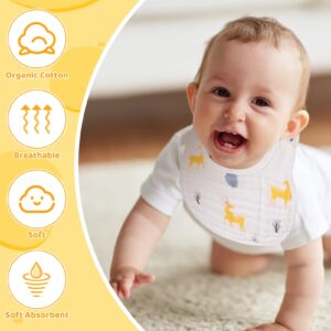 Fuyamp 10 Pcs Muslin Baby Bibs Snap Muslin Bibs for Boys & Girls, 100% Cotton Muslin Absorbent & Soft Layers, 8 Layers Muslin Bibs for Infant Teething and Drooling