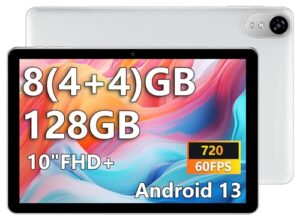 junink 10 inch tablet android 13 tablets, 8gb (4+4) ram 128gb rom 1tb expand, 1280x800 ips hd screen, quad core processor, wifi6, dual camera, 6000mah, bt, tablet (01)