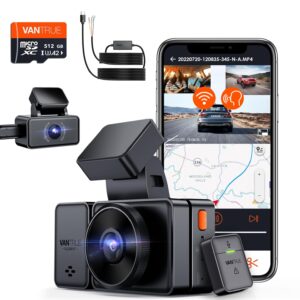 [ bundle-3 items: vantrue e3 dash cam + 512gb sd card + hardwire kit ] 3 channel dash cam front and rear inside, 3 way triple wifi gps dash camera 2.7k 1944p+1080p+1080p with starvis ir night vision