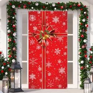 christmas door cover box red door cover decor snowflake present box door hanging banner photography backdrop outdoor sign for xmas winter holiday front door porch home party supplies