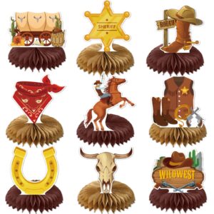 gameza western party decorations - 9pcs wild west cowboy party decorations rodeo themed birthday party decorations cool baby shower party honeycomb centerpieces table toppers decor supplies