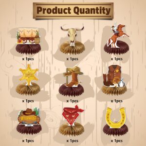 Gameza Western Party Decorations - 9PCS Wild West Cowboy Party Decorations Rodeo Themed Birthday Party Decorations Cool Baby Shower Party Honeycomb Centerpieces Table Toppers Decor Supplies