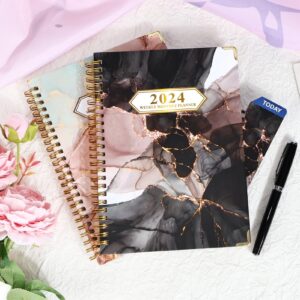 Knagsfa 2024 Monthly Planner, Jan 2024 - Dec 2024 Weekly Monthly Planner 6.5" x 8.5" with Page Tabs, Calendar Hardcover with Inner Pocket, Elastic Band, Twin-Wire Binding, Bookmark,Black Pink Marble