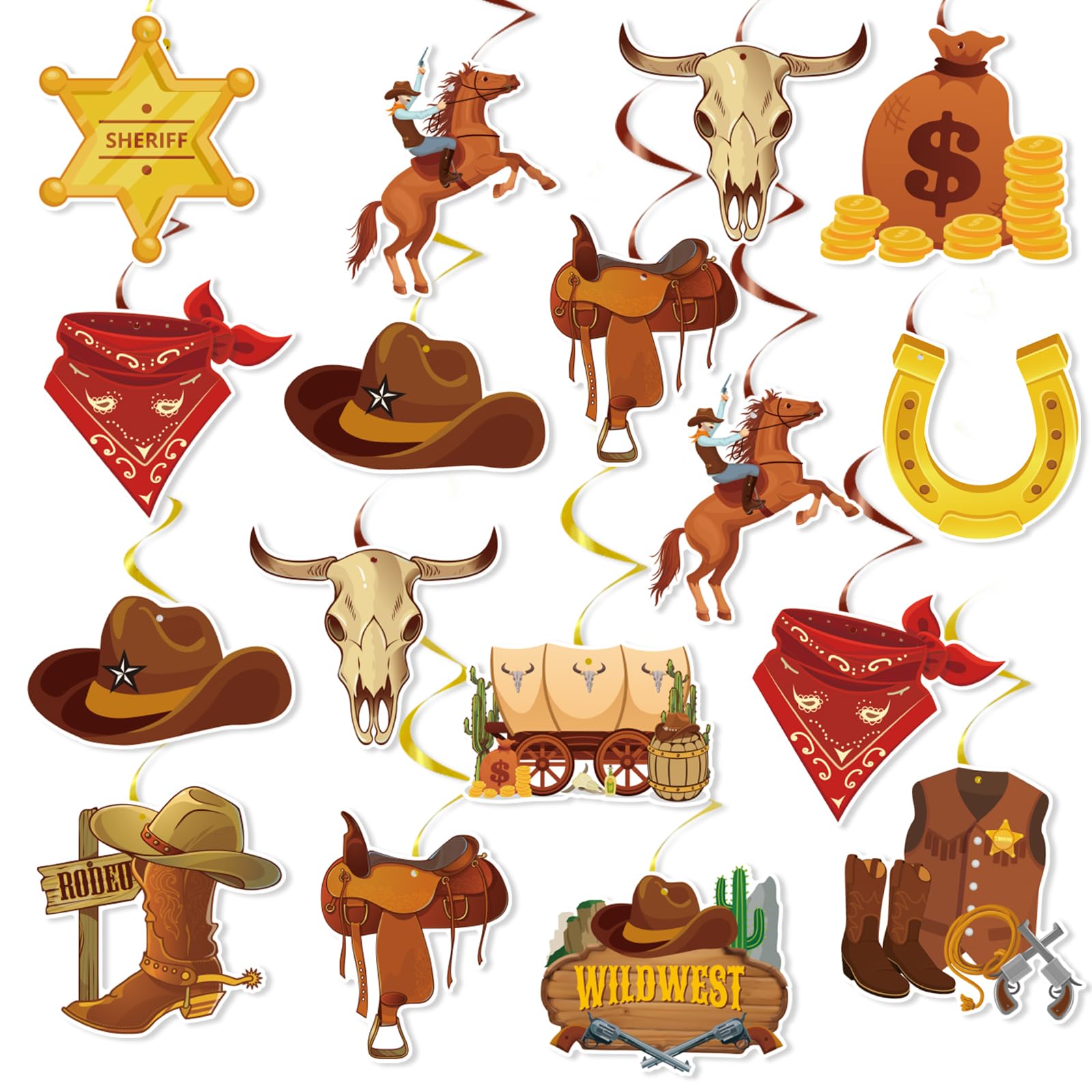 Gameza West Cowboy Party Decorations - 32PCS Western Party Decorations Hanging Swirls Wild West Cowboy Rodeo Theme Birthday Party Decorations Cowboy Baby Shower Party Decorations Supplies