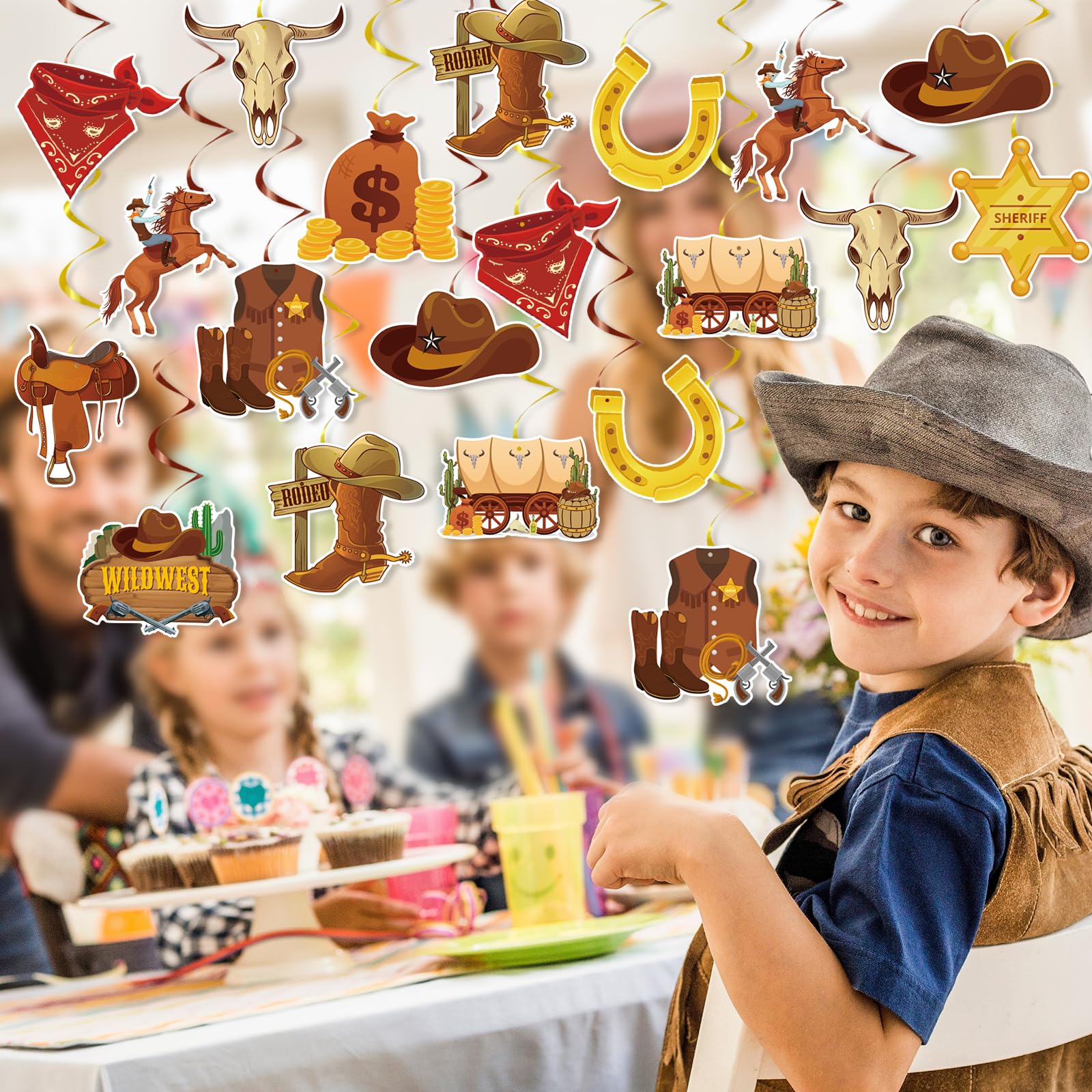 Gameza West Cowboy Party Decorations - 32PCS Western Party Decorations Hanging Swirls Wild West Cowboy Rodeo Theme Birthday Party Decorations Cowboy Baby Shower Party Decorations Supplies