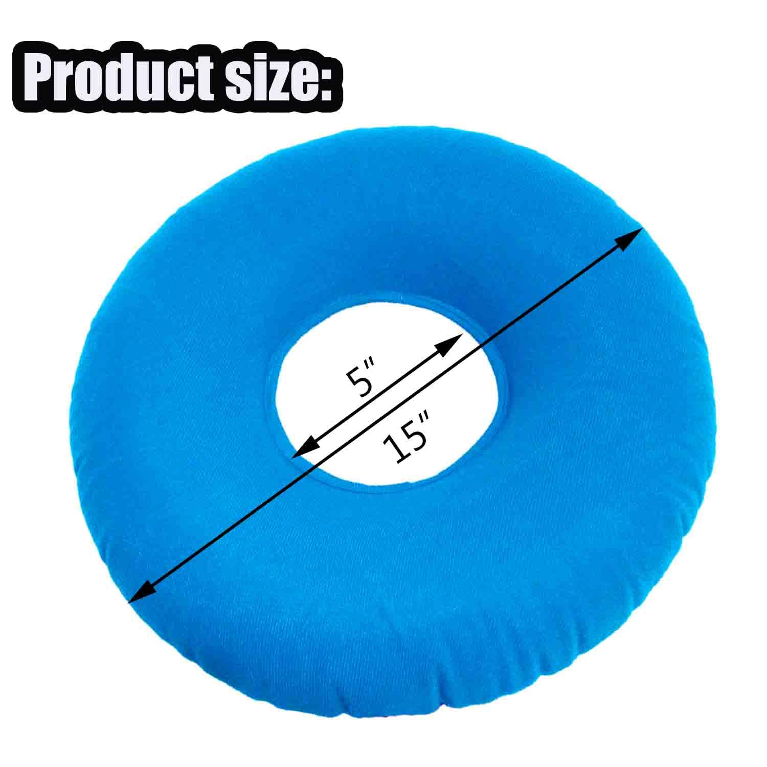 2 Pack Donut Pillow for Hemorrhoids, Inflatable Ring Donut Seat Cushion Pillow with A Pump, Hemorrhoid Seat Cushion, Round Wheelchairs Seat Cushion for Home, Car or Office Chair (15" Light Blue)